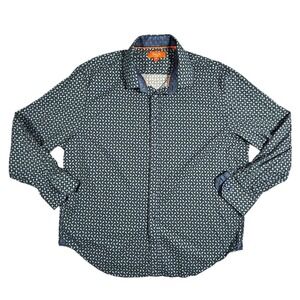 TALLIA Orange Men's Long Sleeve‎ Blue Geometric Print Button Down Shirt Size XXL